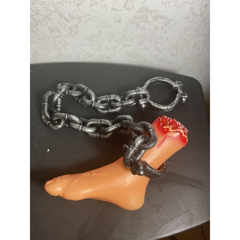 Severed Foot With Chain Halloween Prop Body Part